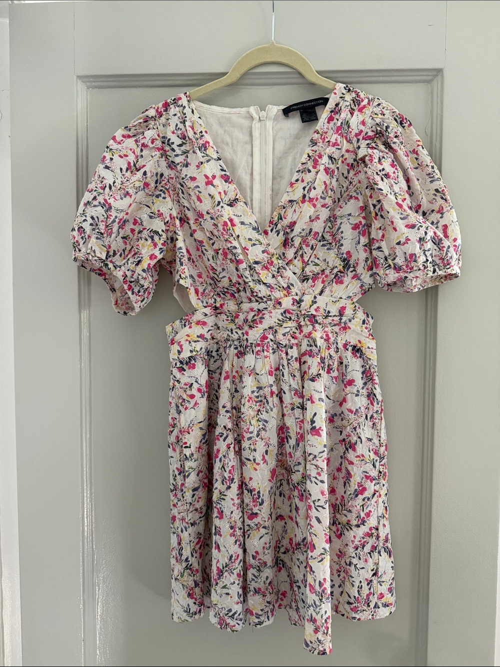 French Connection Pink & White Mini Dress with Side Cutouts